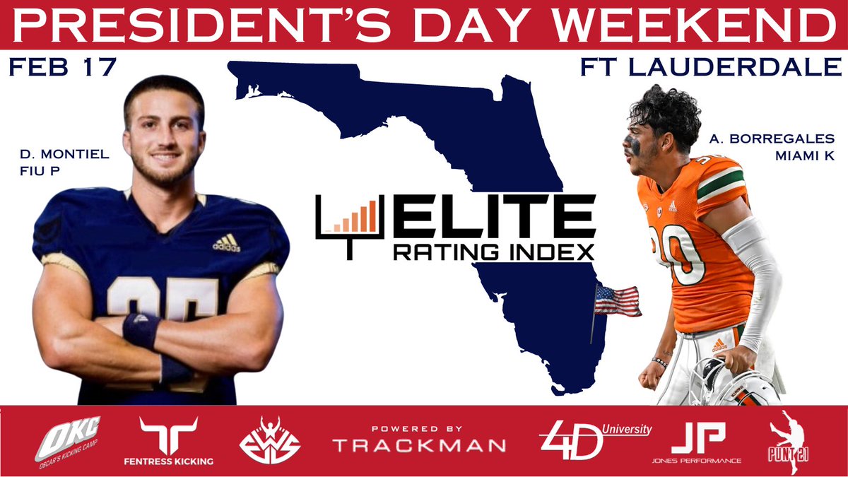 10 days until we kickoff the 🇺🇸 President's Day tour in Ft. Lauderdale! Special Guests: -@Borregales_andy -@datonmontiel_ Includes: -@TrackManFB 🟧 -K/P/LS comps, film, & instruction -@EWS_Mentality Elite Rating Index *HS coaches/holders FREE! Register:…