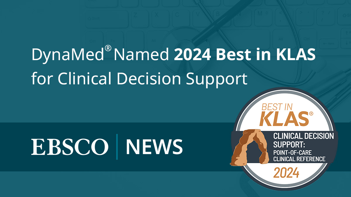 EBSCO_CD's tweet photo. DynaMed was ranked number one in the 2024 Best in KLAS: Software &amp; Services Report for Clinical Decision Support – Point of Care Clinical Reference category. Read the press release to learn more. https://t.co/CxKdpwQAOP #BestinKLAS #BestinKLASAwards #BIK2024 #BIK24 @KLASresearch https://t.co/sn9Nq5NRph