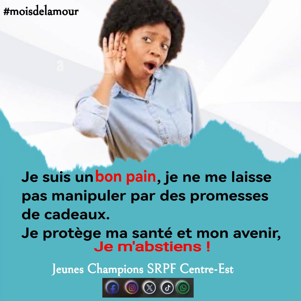 NouroudineK18's tweet photo. Choisir l'abstinence est un acte de respect envers soi-même et envers son partenaire. En attendant le moment qui vous semble juste, vous prenez le contrôle de votre vie et de votre santé.
#DSSRAJ
#MIHR
#Pathfinder_International https://t.co/6P3zbI0m1o