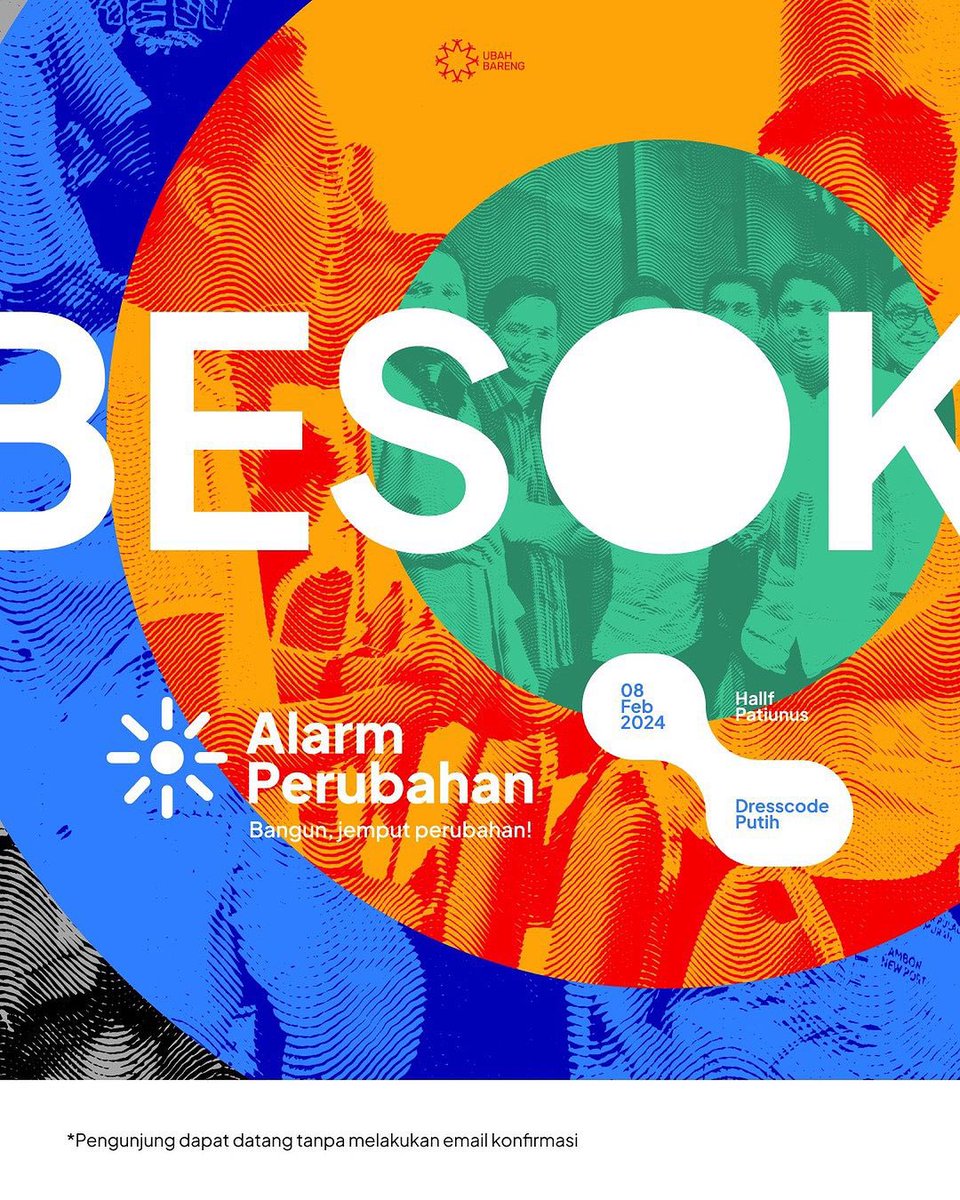 🚨 JANGAN DI-SNOOZE 🚨

Akhiri perjuangan, kini saatnya kita nyalakan..

ALARM PERUBAHAN 🚨

Besok bareng-bareng kita refleksikan jalan panjang menuju perubahan, di:

📍Hallf Patiunus, Jakarta Selatan
⏱️ Kamis, 8 Februari 2024, pukul 17.30 WIB

Dress code: Smart casual - putih