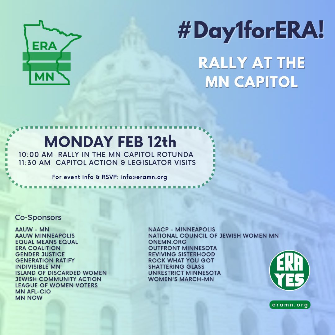Join us on Monday at the Minnesota State Capitol! #Yes4ERA #Day1ForERA