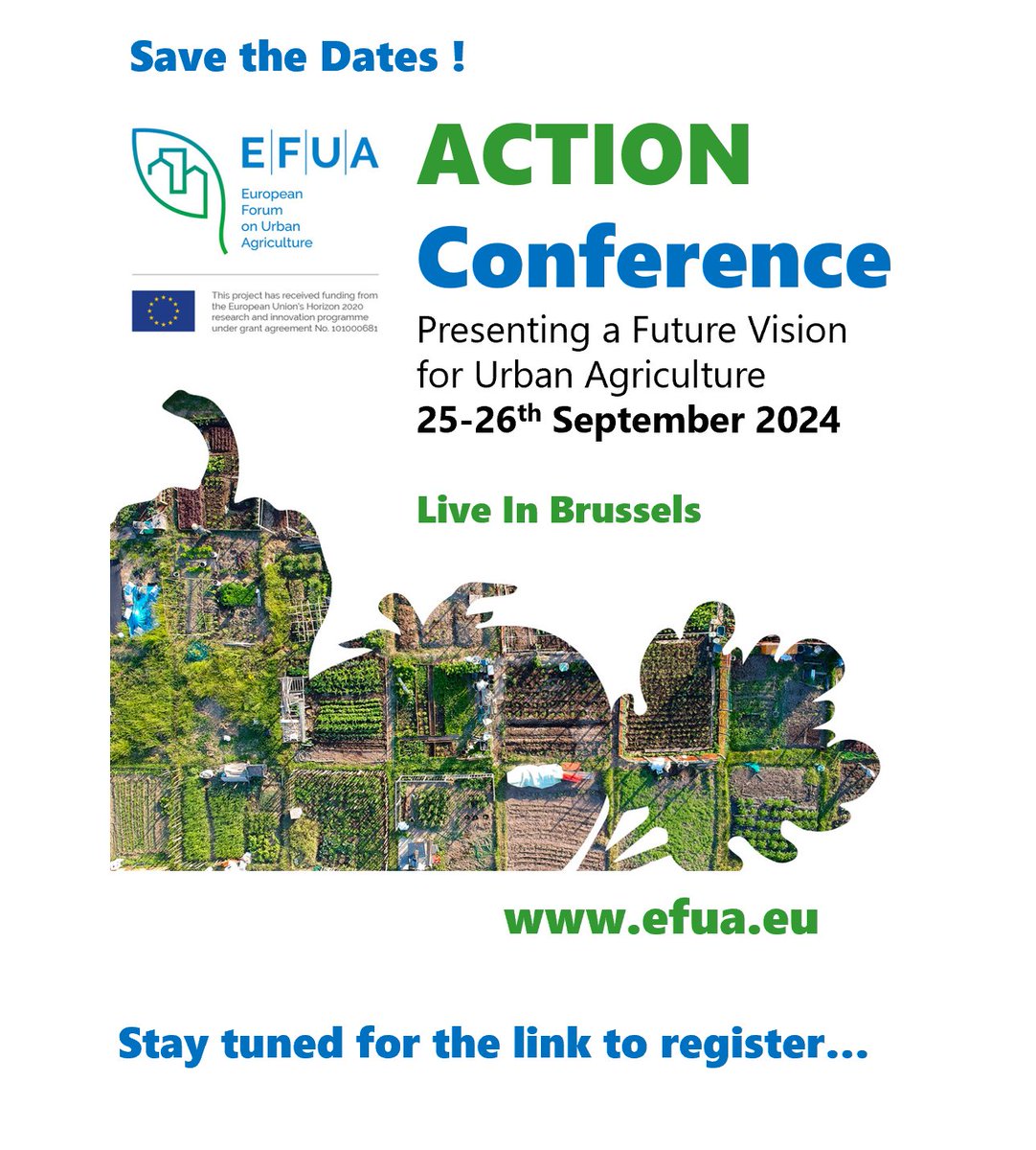 EFUA (@efua_eu) on Twitter photo SAVE THE DATE ! The ACTION Conference of EFUA will take place in Brussels on 25- 26th September 2024. JOIN US then and share our vision for the future. Watch this space for further details and updates.
#UrbanFarming #UrbanGardening #UrbanAgricultureEurope #GreenCities #EFUA SAVE THE DATE ! The ACTION Conference of EFUA will take place in Brussels on 25- 26th September 2024. JOIN US then and share our vision for the future. Watch this space for further details and updates.
#UrbanFarming #UrbanGardening #UrbanAgricultureEurope #GreenCities #EFUA