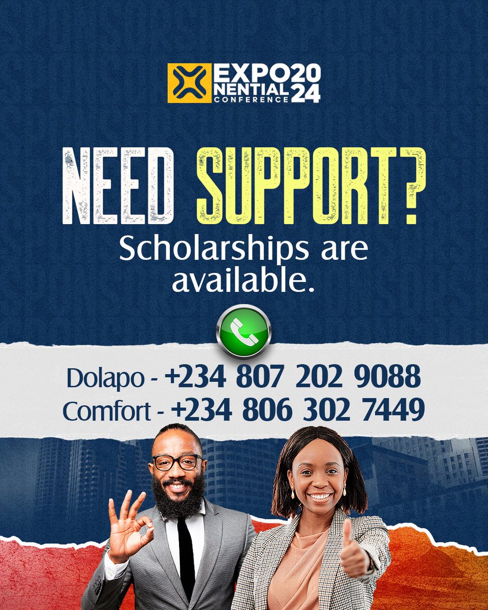 ExponentialNTWK's tweet photo. Leadership goals on hold? #Exponential24 scholarships can get you moving! Don't miss your chance to fan the flames of your leadership with expert guidance and community support at The Exponential Conference 2024.

📞Contact Dolapo (+234 807 202 9088) OR Comfort (+234 806 302 7449) today to apply! 

#ChurchLeaders #Pastors #Sponsorship #LeadershipConference #ElevationNG
