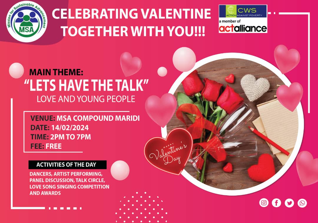 Together with our Member Organisation in Maridi,we are celebrating Valentine day with the youth! 'Let's Have The Talk! Love and Young People!Join us on 14th Feb 2024 at MSA Compound Maridi. @men4womenss @UNFPASouthSudan @OlajideDemola @AfriYAN_SSD For the Youth by the Youth!