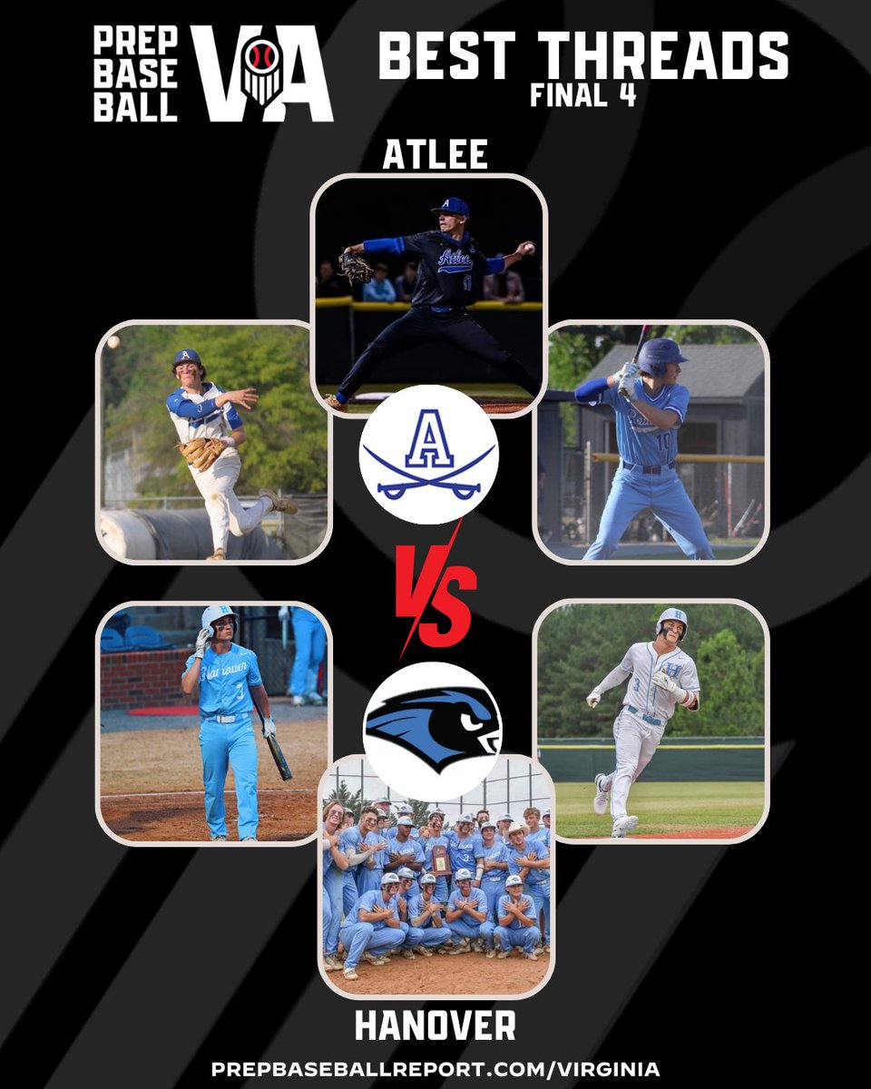PrepBaseballVA's tweet photo. #VABestThreads
Final 4 Semifinal No. 2
Atlee @AtleeBaseball
vs.
Hanover @HanoverBaseball
Vote in the 🧵below or on IG https://t.co/dcUFXArGvm