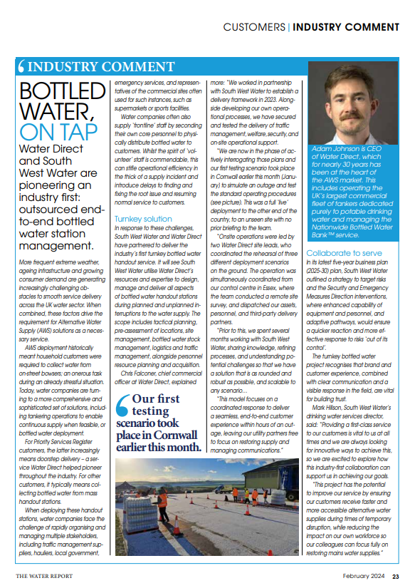 A groundbreaking partnership between Water Direct and <a href="/SouthWestWater/">South West Water</a> will deliver a unique turn-key Alternative Water Supply (AWS) solution to household customers. Read more in the latest issue of <a href="/TheWater_Report/">The Water Report</a> 
#waterindustry #waterutilities #AWS