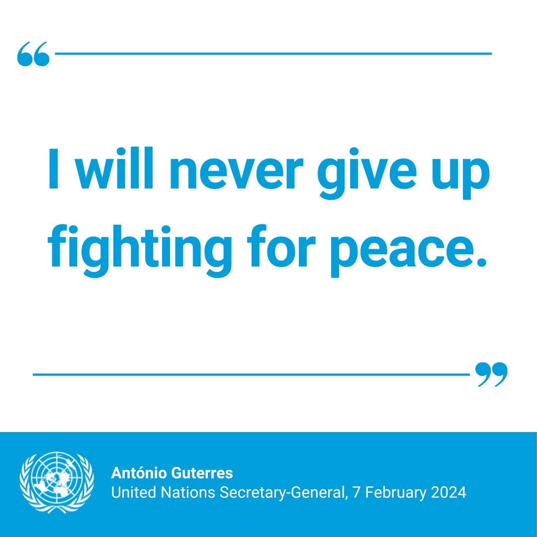 “I can guarantee that I will never give up fighting for peace.” @antonioguterres says peace is humanity’s greatest responsibility. A responsibility that belongs to us all - individually and collectively.