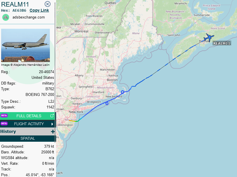 SirListenalot's tweet photo. 0940z #KC46 #AE63B6 #REALM11 on a round trip out of McGuire could be seen refueling #B2 #MALT11 along AR20NE https://t.co/qSHmbt0k5U