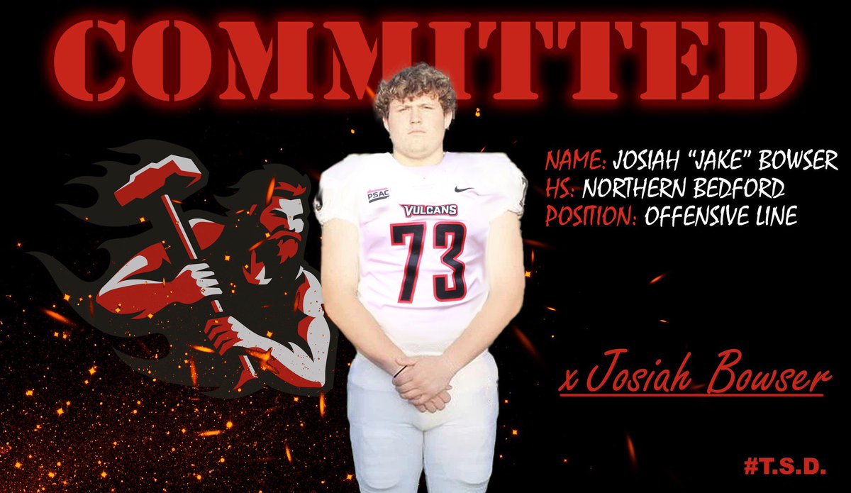 VulcanFootball's tweet photo. Welcome to #VulcanNation:      

OL Josiah "Jake" Bowser from Northern Bedford HS https://t.co/drQvOeNUaw