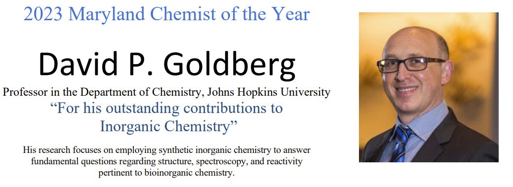 Congratulations to our incredible PI, Prof. Goldberg, who has been named the 2023 Maryland Chemist of the Year by the American Chemical Society for outstanding achievements in the field of bioinorganic chemistry!
acsmaryland.org/wp-content/upl…