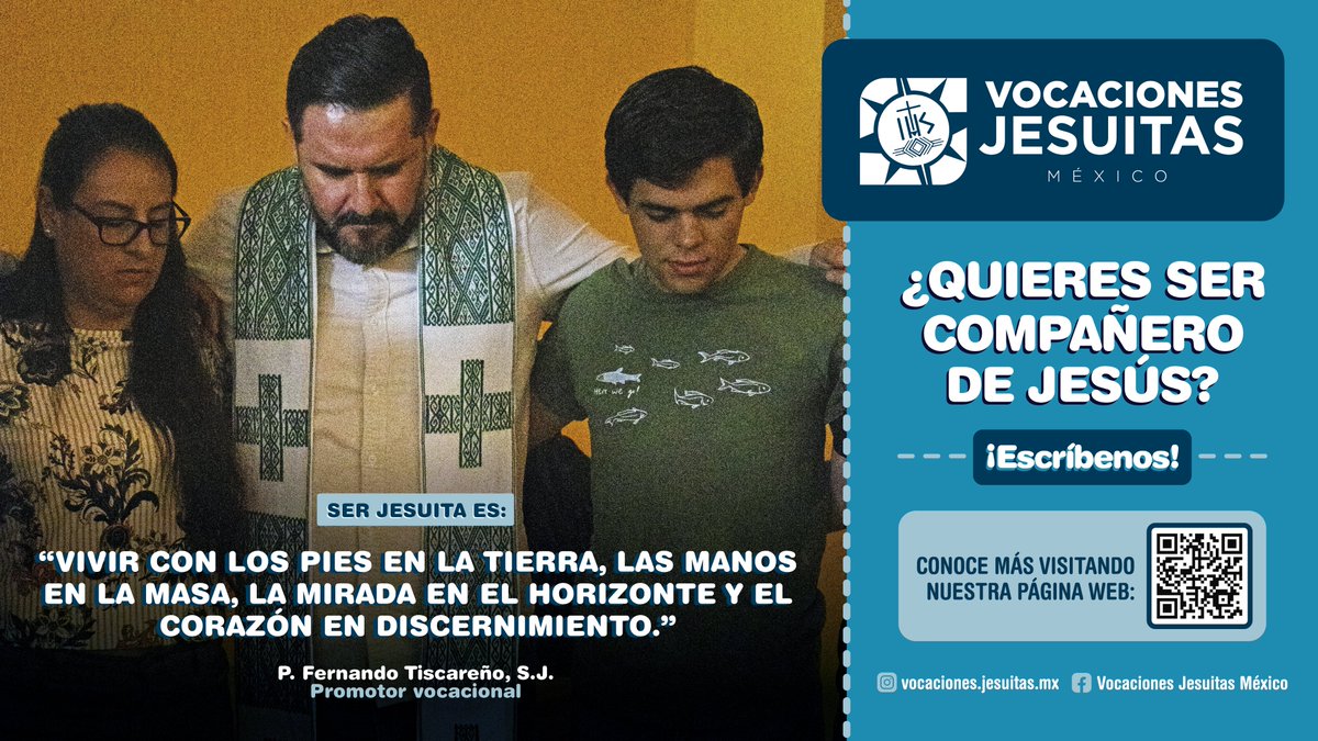 PereyraTRC's tweet photo. ¿𝑸𝒖𝒊𝒆𝒓𝒆𝒔 𝒔𝒆𝒓 𝑪𝒐𝒎𝒑𝒂𝒏̃𝒆𝒓𝒐 𝒅𝒆 𝑱𝒆𝒔𝒖́𝒔?
"Vivir con los pies en la tierra, las manos en la masa, la mirada en el horizonte y el corazón en el discernimiento". -Fernando Tiscareño, S.J.

¡Conoce más de nosotros!
https://t.co/yalyreUZQE
@vocaciones.jesuitas.mx https://t.co/AHQO4KghvU