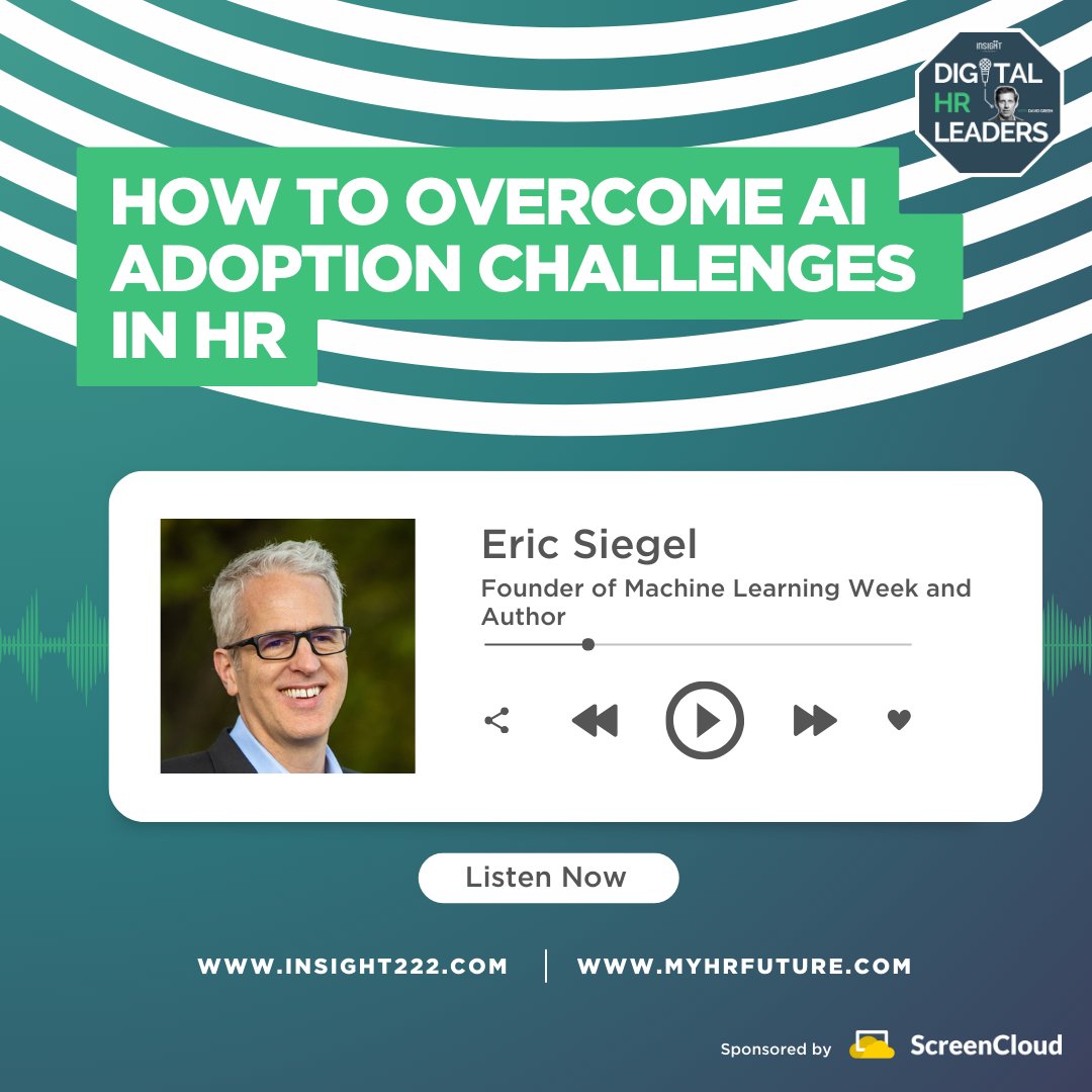 Lots to learn for #HR & #PeopleAnalytics professionals in our latest #DigitalHRLeaders #podcast episode. Eric Siegel aka@predictanalytic joins @david_green_uk to discuss his six-step model to #MachineLearning deployment and #AI ethics. myhrfuture.com/digital-hr-lea…