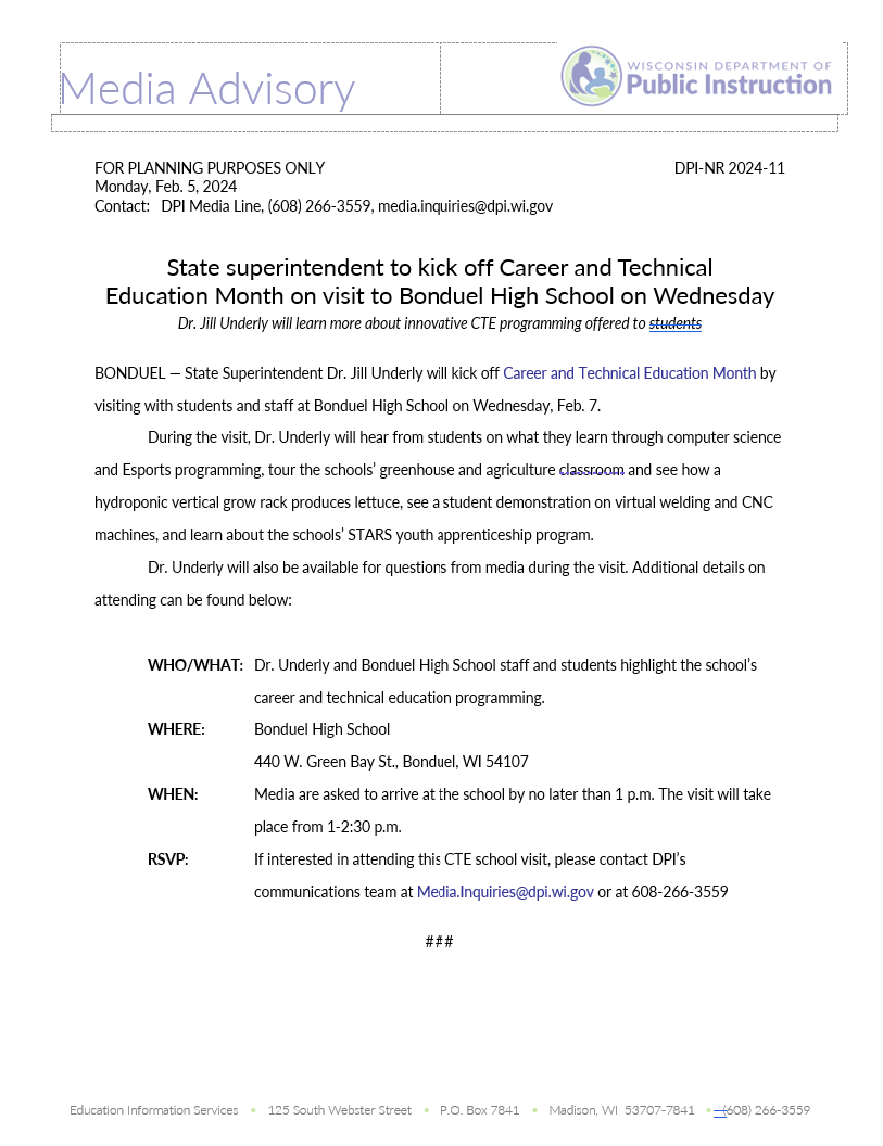 BonduelBears's tweet photo. We're excited to have Dr. Jill Underly, State Superintendent of the @WisconsinDPI visiting to see the incredible things in #CTE @ the #SDOB. We're very proud of the programs #BonduelBears receive. It's #CTEMonth! We are so #bettertogether. #BearsCan succeed in #CTE. https://t.co/rZ4ojYXI2K