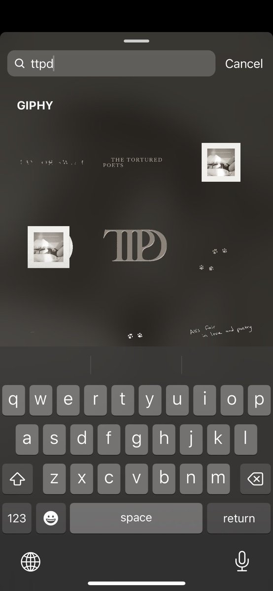 ItsMeHiTheProb's tweet photo. So guys!! LOOK AT THIS!! So the new story @taylornation13 posted, they obviously have paw prints. When you search “The Tortured Poets Department” or “TTPD” when you add stickers to your Instagram story, paw prints come up… WHAT DOES THIS MEAN?? #THETORTUREDPOETSDEPARTMENT https://t.co/fdOPbklLn0