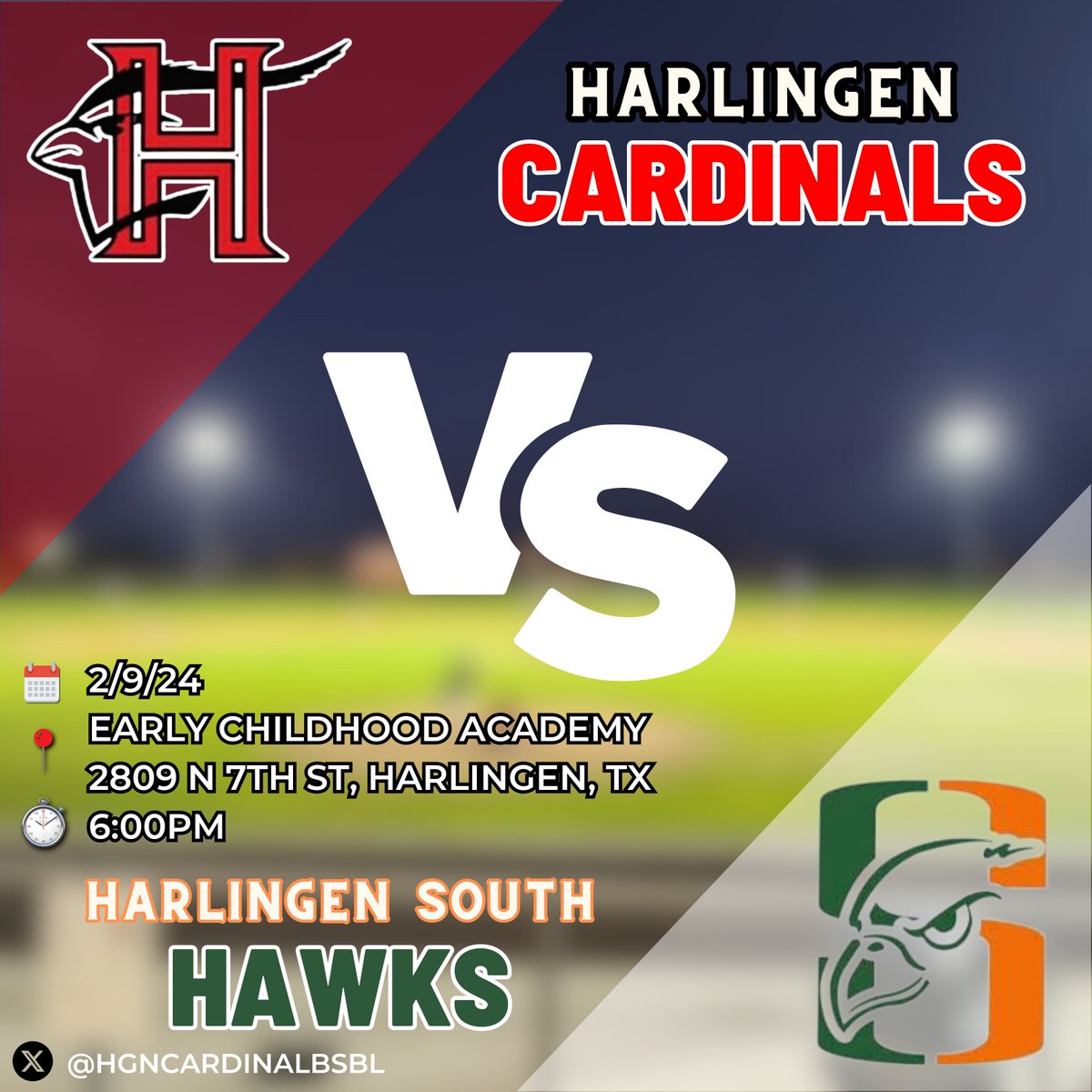 🚨 Scrimmage #3

Come out and support our boys of our great district! Should be an awesome night vs @hhssbaseball! Show up early and enjoy the atmosphere! #CSND #CardinalGrit #WINReps 

@HgnCardinalBsbl 
@HHSBaseball2024 
@HCISD_Athletics 
@HarlingenCISD