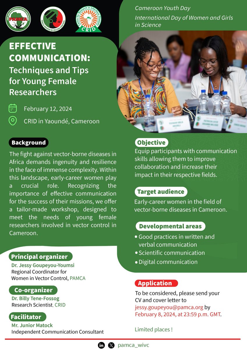 Billy TENE (@billy_tene) on Twitter photo A good training on scientific communication skills for young scientist women at <a href="/cam_crid/">CRID-Cam</a> organised by @goupeyou_youmsi.
Apply quickly...
<a href="/CameroonPamca/">Pamca Cameroon</a> <a href="/pamcafrica/">PAMCA, Africa</a> <a href="/Pamca_Wivc/">PAMCA - WiVC</a> @ A good training on scientific communication skills for young scientist women at <a href="/cam_crid/">CRID-Cam</a> organised by @goupeyou_youmsi.
Apply quickly...
<a href="/CameroonPamca/">Pamca Cameroon</a> <a href="/pamcafrica/">PAMCA, Africa</a> <a href="/Pamca_Wivc/">PAMCA - WiVC</a> @
