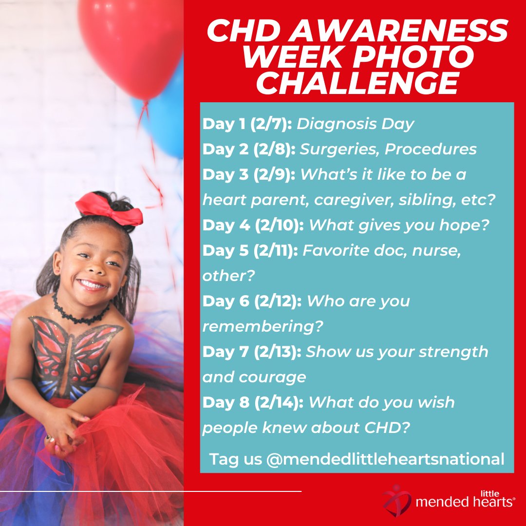 MLH_CHD's tweet photo. It's the first day of #CHDAwarenessWeek 🎊❤️
Join us today as we kick off our CHD week photo challenges. Today's challenge is Diagnosis Day! Post a photo that captures what this means to you/your family and tag us at @mendedlittleheartsnational ❤️❤️
#MLH #1in110 #CHDAware #CHD https://t.co/OkMZoT0b2m