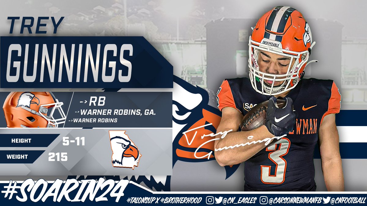 🖋️ #️⃣2️⃣5️⃣ Trey Gunnings – 5-11 – 215 – B-Back – Warner Robins, Ga. – Warner Robins - @iamtreyguns5 📋 bit.ly/2024CNFBnsd #CNNSD24 #SoarIn24 | #TalonsUp x @cnfootball