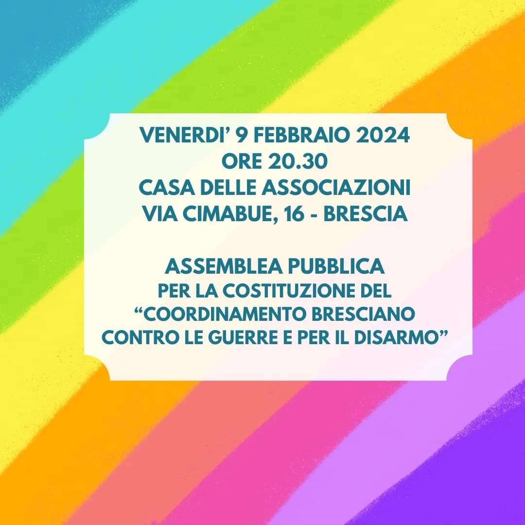 PrcBrescia's tweet photo. Assemblea Pubblica
Venerdì 9 febbraio 2024 ore 20.30
Casa delle Associazioni - Via Cimabue 16 - Brescia
#PrcBs https://t.co/sXZz799qeD