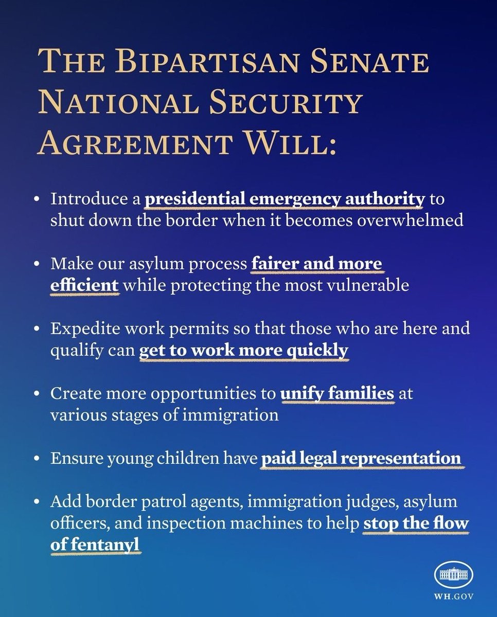 The bipartisan national security agreement is a must pass. It'll strengthen our border and help to stop the flow of fentanyl - a drug that has been so devastating to our communities. It's beyond time to put some policy behind the border security talking point.