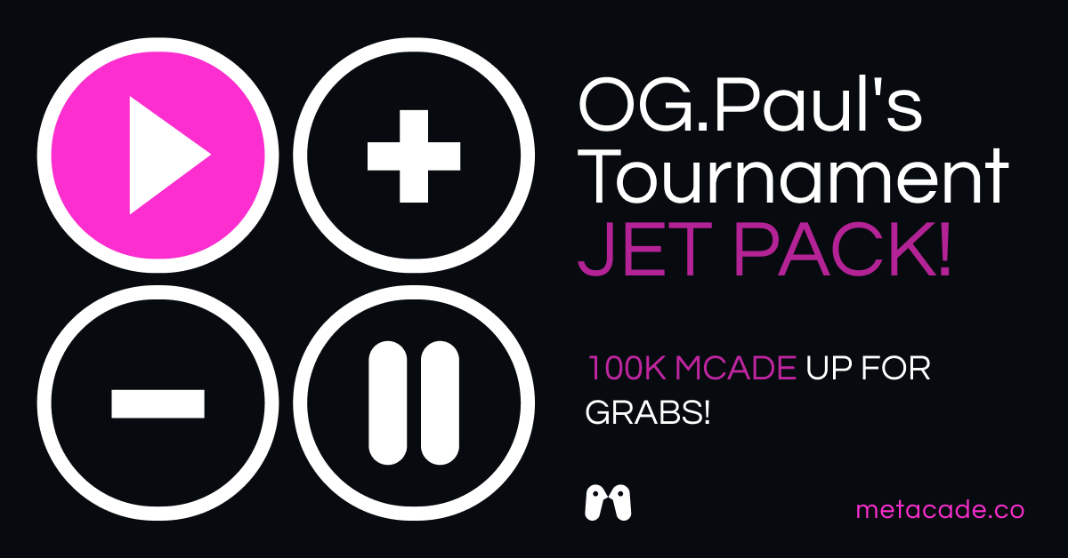 Metacade_'s tweet photo. 📣 Attention all Jet Pack enthusiasts!🚀

Exciting news ahead! We're thrilled to announce an upcoming tournament sponsored by the generous OG @pau7500, with a whopping 100k MCADE tokens up for grabs!

WINNER TAKES IT ALL!
1️⃣ Repost this announcement, tag @Metacade_ & @MetaStudioPt and use the hashtag #MCADE , #Metacade , #Blockchain #MetacadeJetPack #MetaStudios
2️⃣ Tag at least 5 friends in the comments.
3️⃣ Register at https://t.co/2VE49B505w.
4️⃣ Join our Discord community at https://t.co/f3z01SPjqY.
5️⃣ Paste your tweet link and tag Kas our Community Manager in Discord to receive your exclusive participant role in the "general" text channel under the "community" category.

Remember, we need a minimum of 30 participants to kick off the tournament! Get your friends on board and let's make this Jet Pack showdown unforgettable!🚀💥

Get ready to elevate your Jet Pack skills and compete for the grand prize!🚀💥

#JetPackTournament