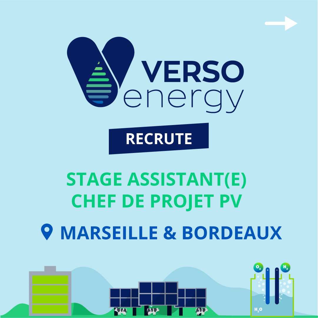 [Verso Energy ⚡ recrute !]
 
🚀Rejoignez Verso Energy⚡ pour accompagner les équipes de développement dans nos projets #solaires☀️, #hydrogène⚛️, #stockage 🔋
 
Retrouvez toutes nos offres sur le site de Verso Energy : 🔗 lnkd.in/gJxiVRD3