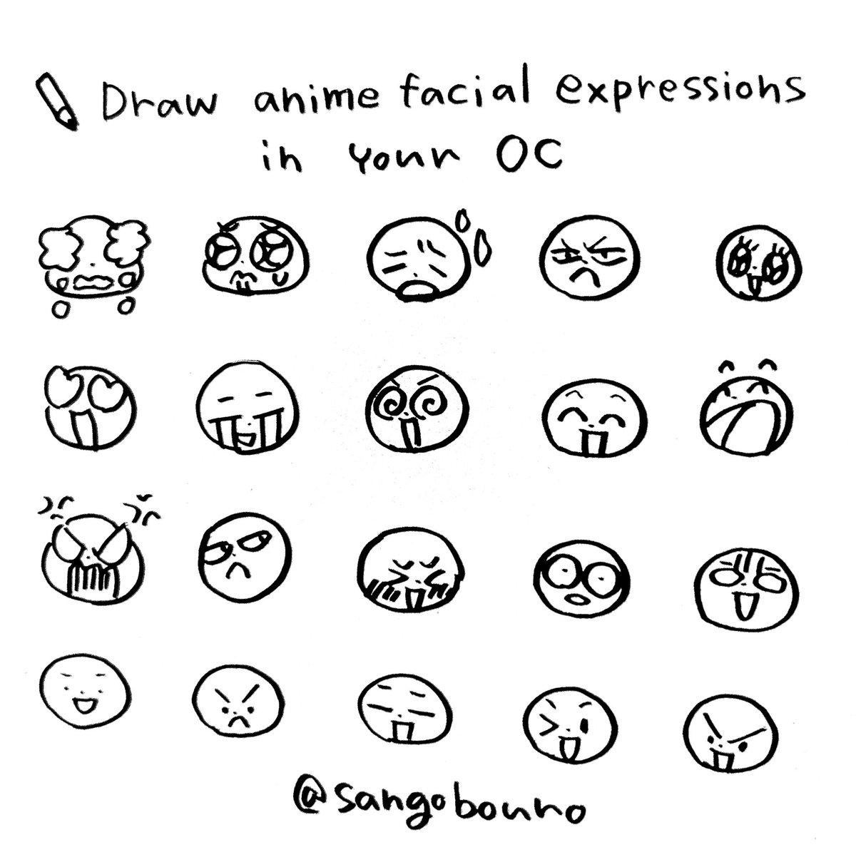 Draw anime facial expressions in your OC. #dafeiyOC This is my tips for  character expressions of manga and anime. Please try it!, image size:1200x1195