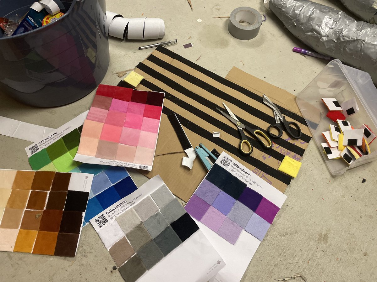 IT BEGINS
Polymink swatch board time!
Fur is from Galacefabric on aliexpress. 
Swatch cards courtesy of <a href="/mantacrafts/">Mantacraft Studios ➡️ Furdu</a> ! You can buy these on their Kofi!