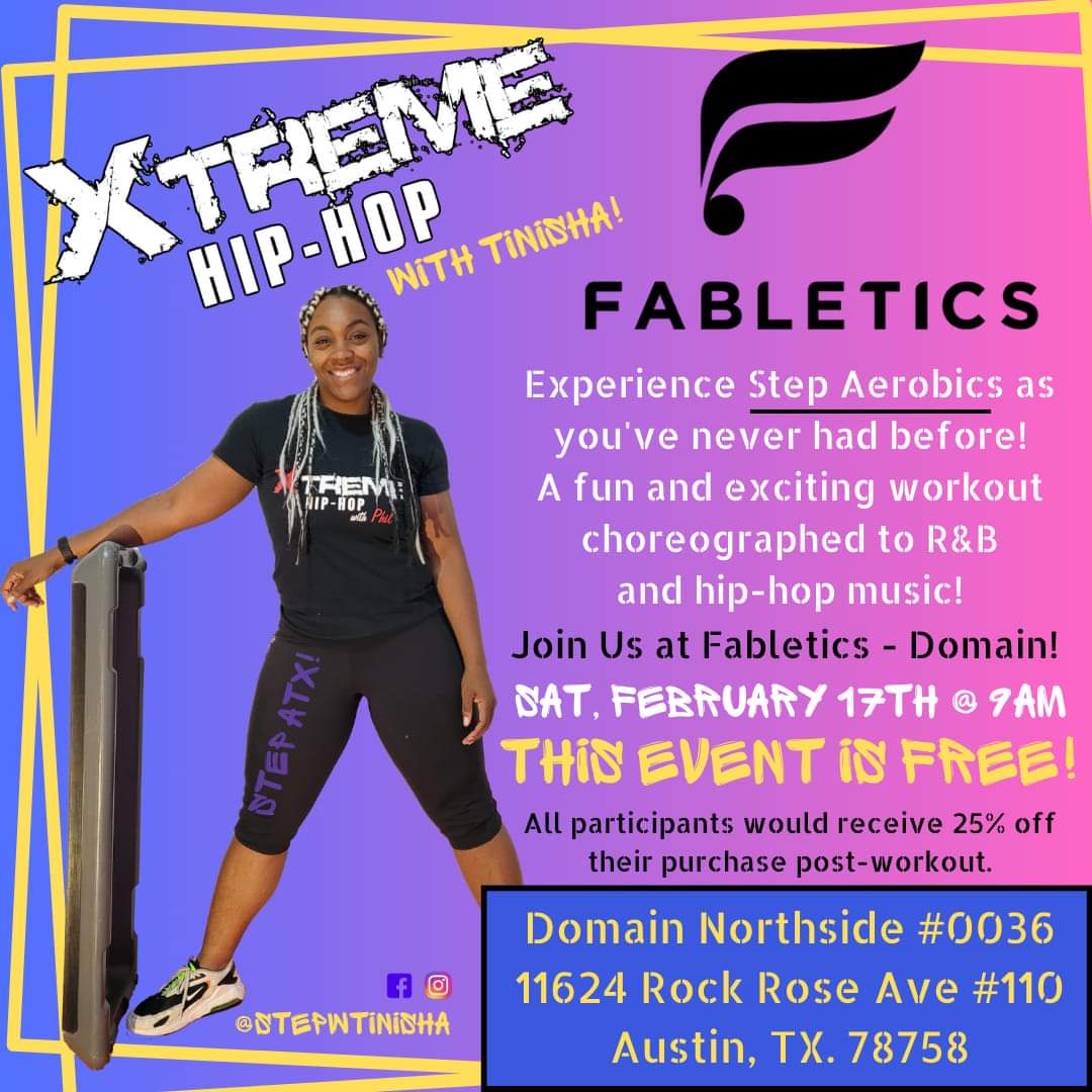 BLKLiberation84's tweet photo. Come on out and step with us it's a free class and also get discounts on @Fabletics apparel on Sat. Feb. 17th at 9:00AM!❤💯👟💦

Sign up here: https://t.co/6XcV4RD23E 

#StepATX 
#XtremeHipHopWithTinisha
#Fabletics 
#Austin 
#Exercise https://t.co/96hYtuuv17