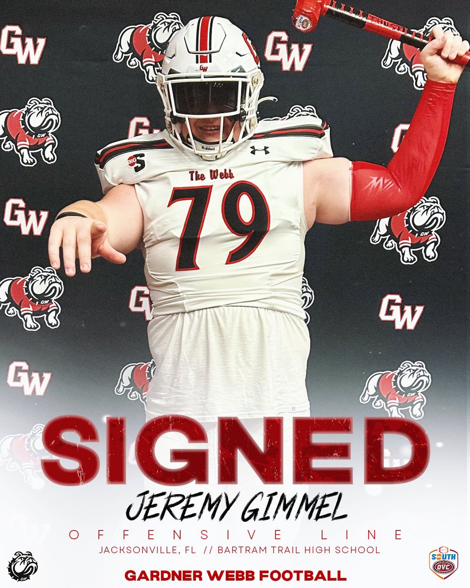 Gardner-Webb Football (@gwufootball) on Twitter photo Welcome to the Runnin’ Dawgs‼️
👤 Jeremy Gimmel
📱 <a href="/Jeremy20244/">Jeremy Gimmel</a>
🏈 OL
🏠 Jacksonville, FL ➡️ Boiling Springs, NC
#SkoDawgs | #NoFlinchDawgs Welcome to the Runnin’ Dawgs‼️
👤 Jeremy Gimmel
📱 <a href="/Jeremy20244/">Jeremy Gimmel</a>
🏈 OL
🏠 Jacksonville, FL ➡️ Boiling Springs, NC
#SkoDawgs | #NoFlinchDawgs