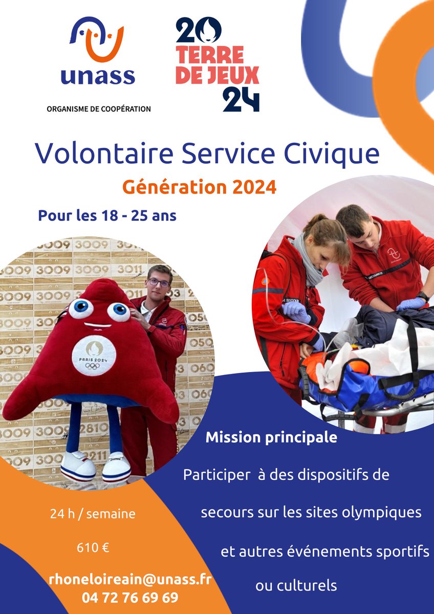 Tu as moins de 25 ans, tu cherches une mission de Service Civique. 
Rejoins nos équipes, formes toi et participes avec nos secouristes aux jeux de Paris en 2024