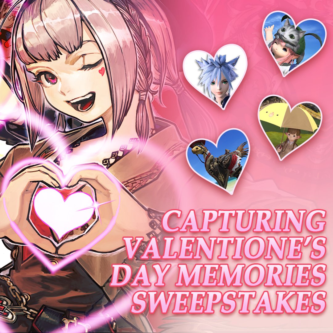 Announcing the Capturing Valentione's Day Memories Sweepstakes! 💟 sqex.to/jvVgO To celebrate Valentione's Day, showcase your 📸 skills for a chance to win an in-game prize! 🫶 For full terms and conditions, please see the official rules at sqex.to/FapIp.
