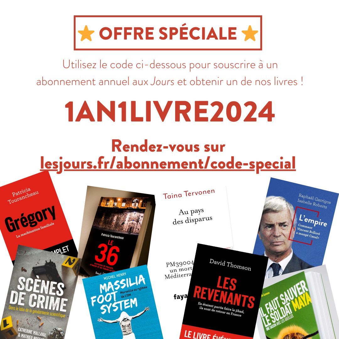 Lesjoursfr's tweet photo. ⭐️ Offre spéciale : Pour tout abonnement annuel, «Les Jours» offrent un livre tiré d’une de leurs enquêtes. Attention, offre réservée aux 120 premières personnes à utiliser le code ci-dessous. C’est parti, participez à notre campagne!

➡️ https://t.co/HxP2766Wvd https://t.co/nlPTz2jPht