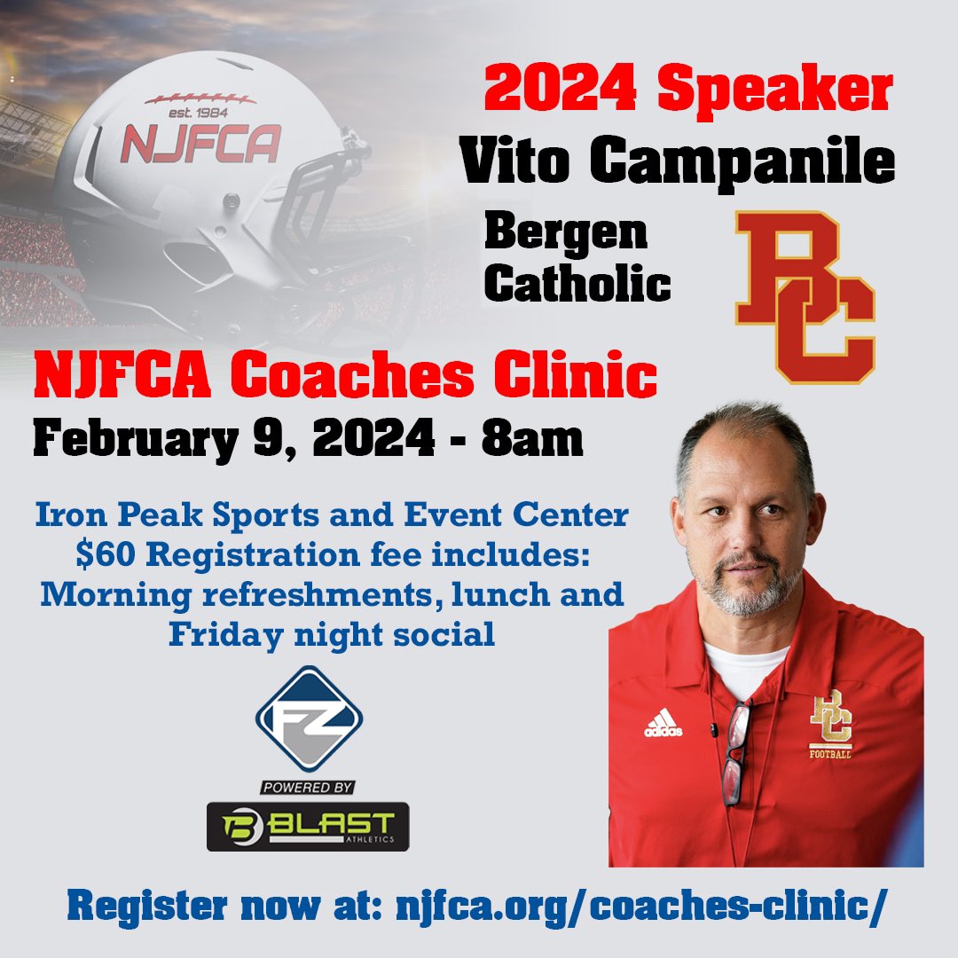 Come see @bccoachvito of @BergenCathFBall talk run blocking on Friday! Register now: njfca.org/coaches-clinic/