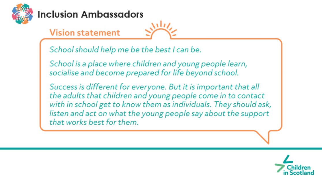 Sophie from our Policy team presented today at @GlasgowCC's Inclusion Conference

Sophie discussed the #InclusionAmbassadors and Success Looks Different Awards, which recognise how schools celebrate pupils with additional support needs

Click here for more
childreninscotland.org.uk/inclusion-amba…