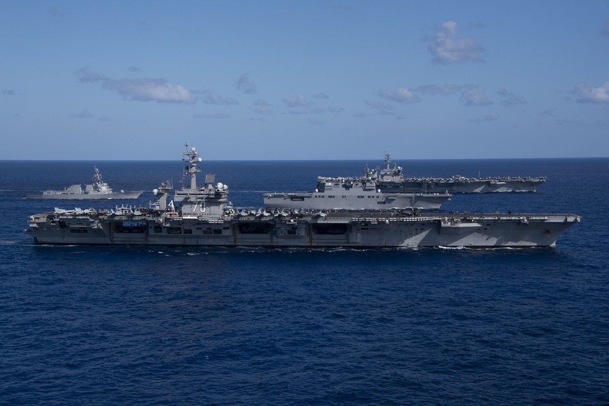 #ICYMI 

@CVN70 Carrier Strike Group, @USSRooseveltCVN Carrier Strike Group and the @jmsdf_pao_eng sail together as part of Multi-Large Deck Event in support of a free and open Indo-Pacific. 

📷: MC3 Marissa Johnson