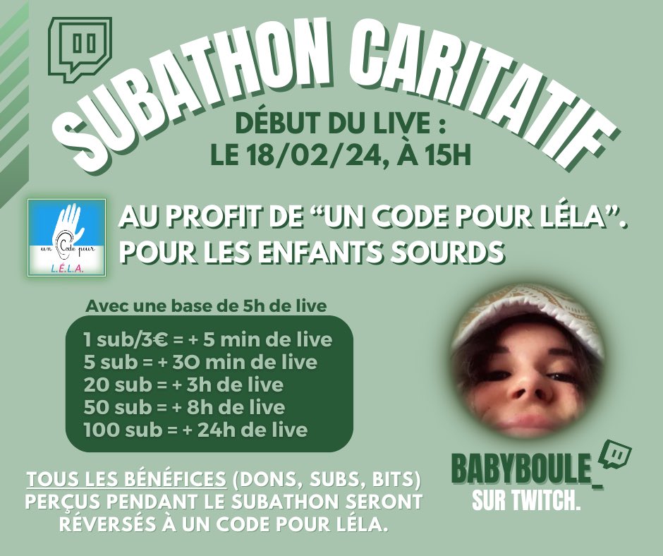 Babyboule_'s tweet photo. Youhouuu mon première stream Caritatif !!🥰🎉 

Vous avez des idées de subgoal pour ce stream à me proposer en com’ ou privé svp ?🤔

Ça se passe ici : 👇🏼
https://t.co/yHhwW7C4Fn https://t.co/XZdzC9R2m6