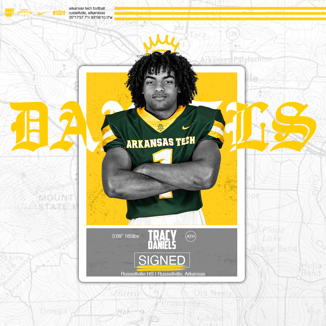 Look who's staying home to be a dynamic ATHLETE for @ATUFOOTBALL!

Russellville's own Tracy Daniels!

ATH | 5-9 | 185

🏈 <a href="/TracyADaniels7/">Tracy Daniels</a>

#FightOn | #LinkItUp | #NSD24