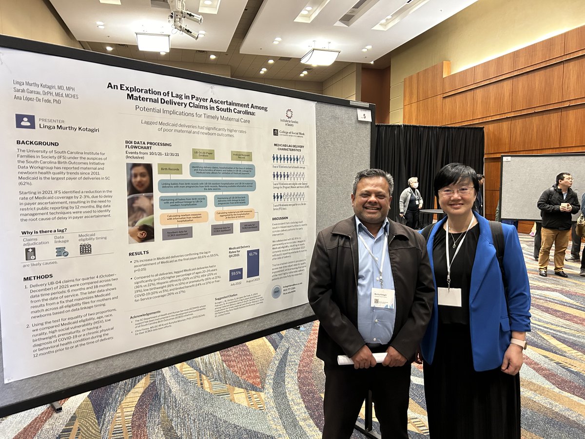 Congratulations to Dr. Linga Murthy Kotagiri, @ifs_uofsc MCH Data Manager, for his presentation on improving Medicaid delivery data linkages at the @usc_arnoldschool 5th National Big Data Health Science Conference
#bigdata #bigdataanalytics #bigdatanalysis #maternalhealthequity