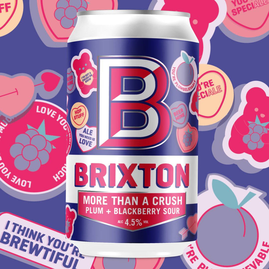Introducing MORE THAN A CRUSH! 💘 Our newest Plum and Blackberry seasonal sour, crafting the ultimate love potion at 4.5% ALC VOL.   Available now from our web shop and at the taproom while stocks last, all multipacks include a selection of romantic stickers.    #SourBeer