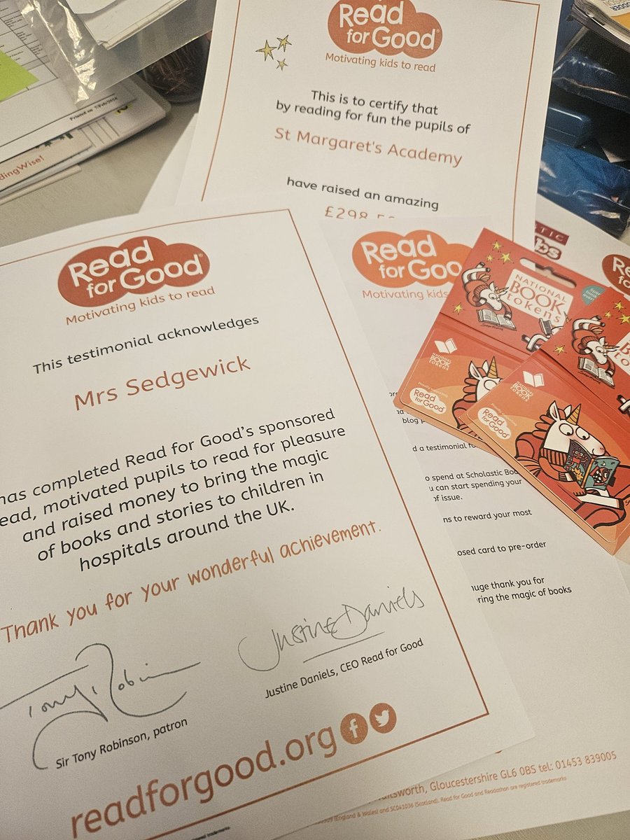 MrsSedgewick's tweet photo. Nice wee surprise in the post today - thank you @ReadforGoodUK It's great to be appreciated! Our pupils did so well and loved their #Readathon in @LibraryStMags https://t.co/R7UkHO2Jby