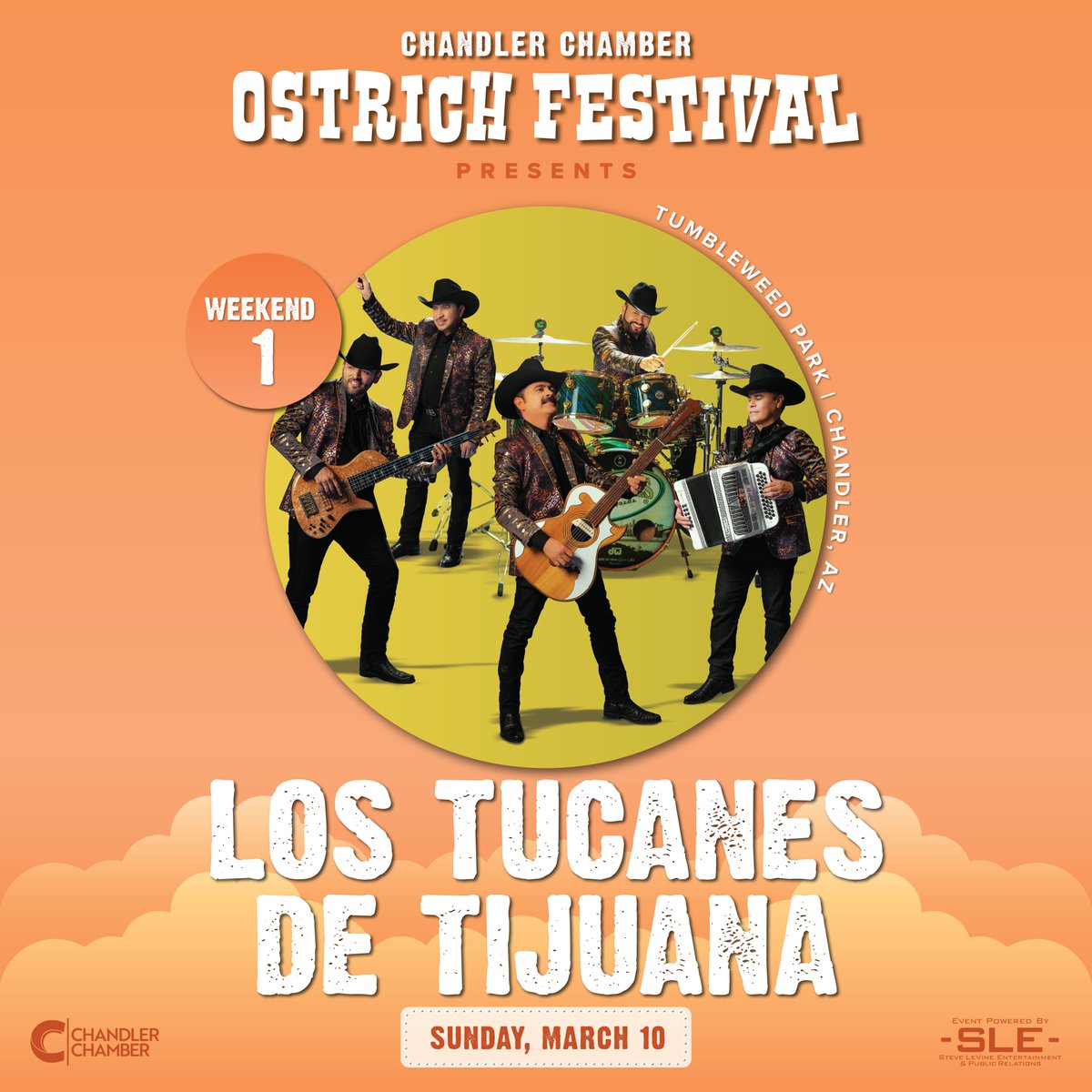 🎉 It's official! Los Tucanes de Tijuana will be taking the main stage at the Chandler Chamber Ostrich Festival on March 10🎶 

It's going to be a fiesta you won't want to miss! 💥 

#MusicMonday #OstrichFestival #Chandler #ChandlerArizona #LosTucanesdeTijuana