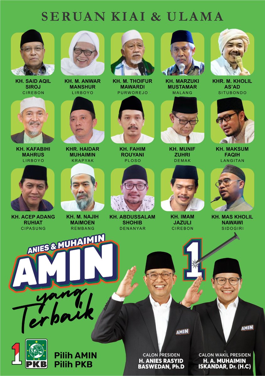 Nderek Kyai dan Ulama insya Allah selamat dunia akhirat.
14 Frbruari 2024 AMIN
#KyaiBergerak01 
#AMINAjaDulu 

<a href="/aniesbaswedan/">Anies Rasyid Baswedan</a> 
<a href="/cakimiNOW/">A Muhaimin Iskandar</a>