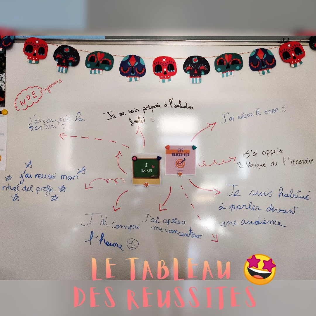 Le tableau des réussites : avant de quitter la salle les élèves peuvent partager leur "Mini Victoire" #BienÊtre à l'école 🙏🏻✨