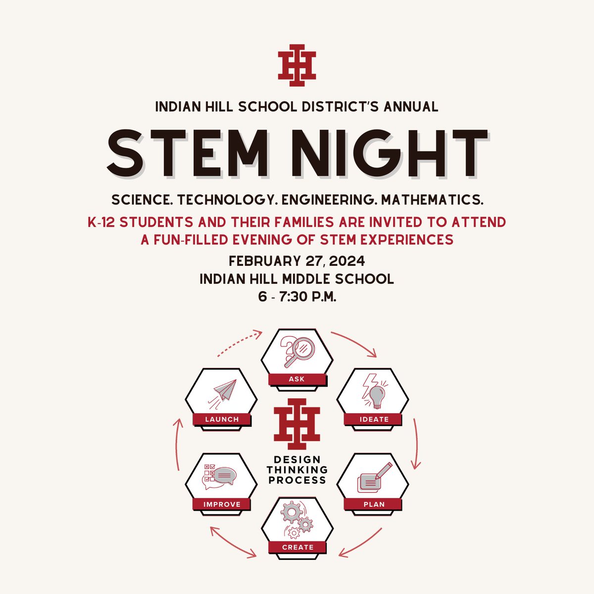 We are thrilled to invite all Braves to our second annual District STEM Night - mark your calendars for 6 pm February 27 at the NEW Indian Hill Middle School! #IHPromise

<a href="/ihprimary/">Indian Hill Primary</a>
<a href="/IHElementary/">IHElementary</a>
<a href="/IHMiddle/">Indian Hill MS</a>
@IHHSPrincipal
<a href="/ihsuperbrave/">Kirk Koennecke</a>