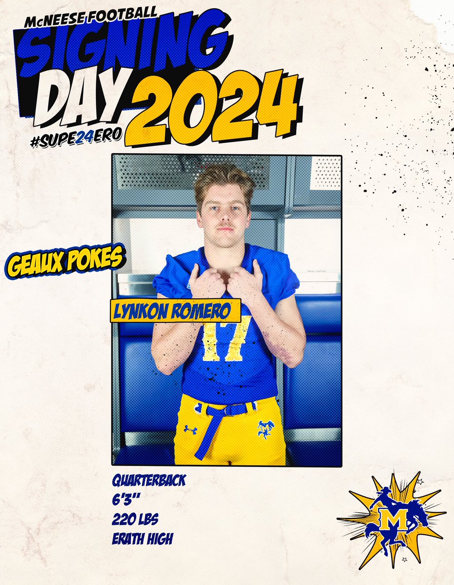 McNeeseFB's tweet photo. Welcome to Cowboy Country, Lynkon Romero🤠

#GeauxPokes | #SUPE24ERO https://t.co/uL7DwrbjK0