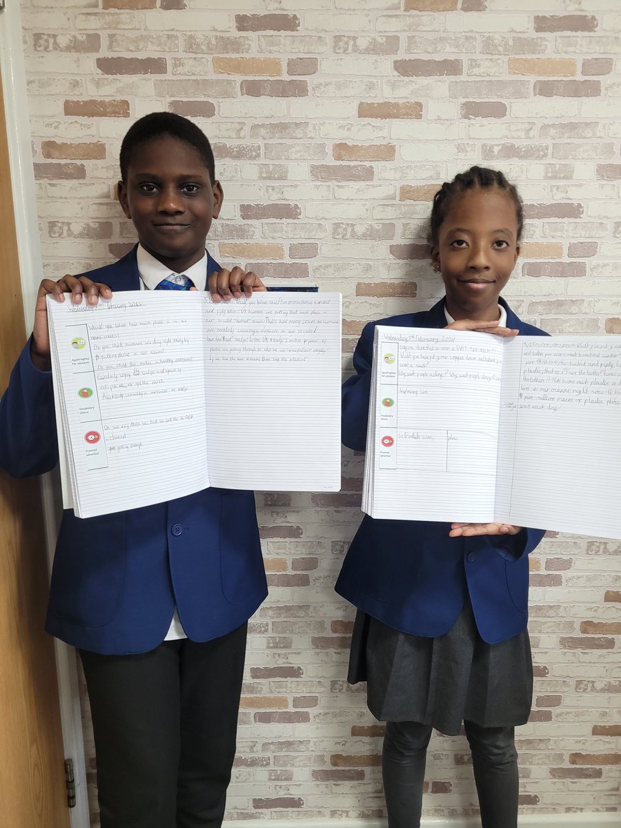 I'm so proud of these two Y5 pupils. They brought some persuasive writing about reducing plastic waste to show me, and it was incredible! Well done!