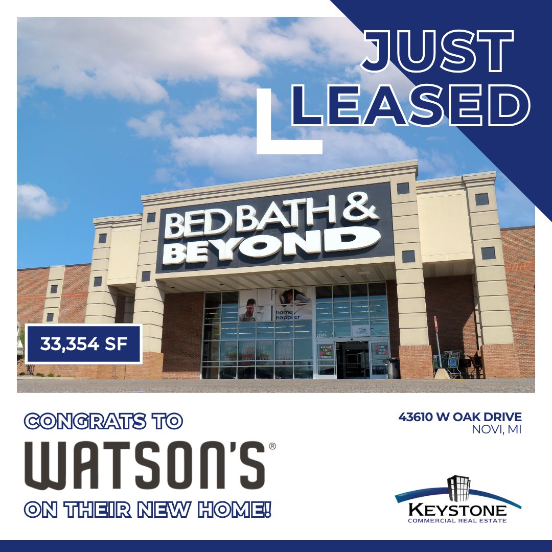 keystone_cres's tweet photo. 🎉 Another successful #deal secured by Greg Newman! 

This time, he helped #Watsons relocate their store to the former Bed Bath &amp; Beyond space located in West Oaks #ShoppingCenter, Novi MI. https://t.co/MpN7x4Yber