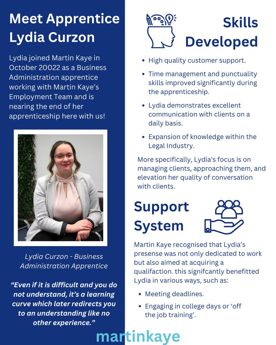 Today, Martin Kaye Solicitors takes immense pride in spotlighting our apprentices during #NAW2024!🎊

Join us as we delve into the journeys, remarkable milestones, and personal stories of our apprentices, Teigan Urey and Lydia Curzon.

#apprentice #careerjourney #martinkaye