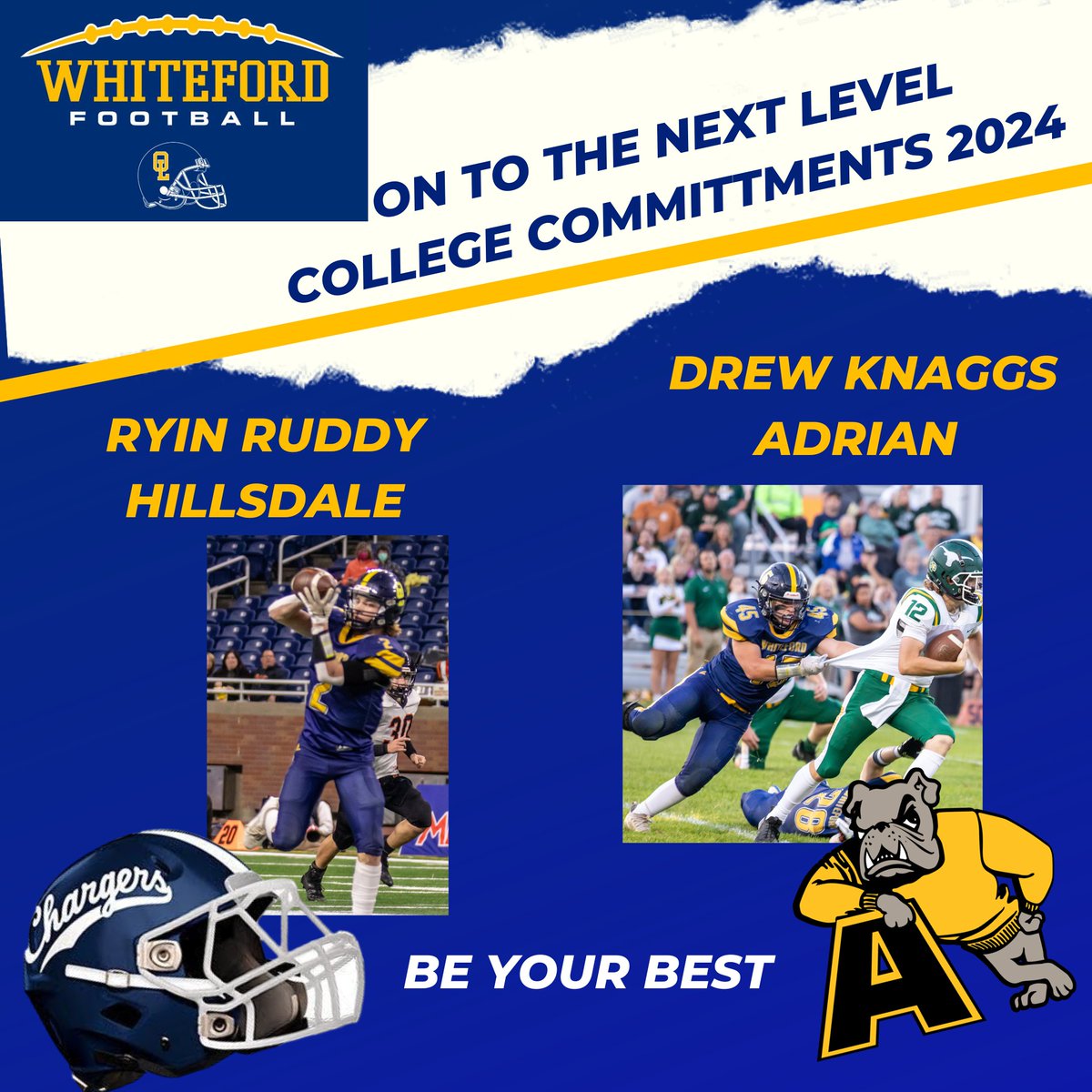 Congrats to @ryin_ruddy and @DrewKnaggs on their signing today.  Going to be great players at the next level.  #beyourbest #whitefordbrotherhood @MichFBFrenzy @TheD_Zone @MIexposure